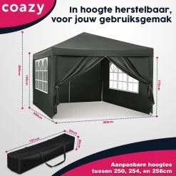 Waterdichte Partytent 3x3 Meter Opvouwbaar Met Zijwanden- Paviljoen Met Zijpanelen - Easy Up - Pop-up Tent Met Haringen, Touw En Anti Slip Poten -Philips Hue Winkel 1200x1200 136