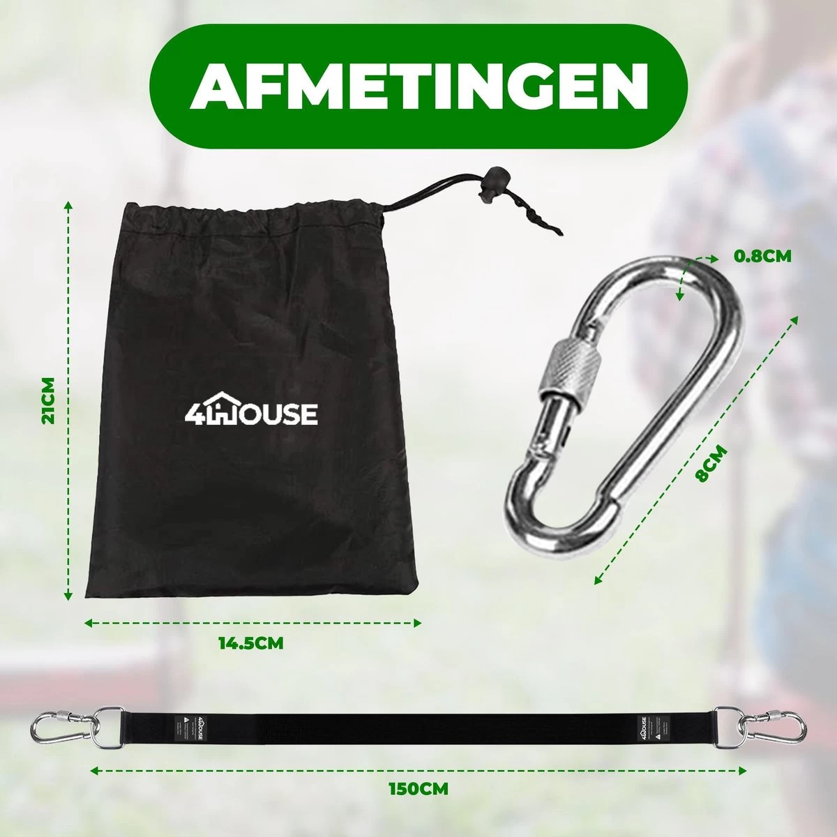 4House Ophang Koord Voor Hangmat, Hangstoel / Schommel - Hangmat Bevestigingsset Inclusief Haken - Karabijnhaak - Hangmat Standaard -Schommelophangset - Hangmat Ophangsysteem -150cm - Tot 1000kg - Boomvriendelijke Hangmat Ophangset - Set Van 2Stuks 5 4House Ophang Koord Voor Hangmat, Hangstoel / Schommel - Hangmat Bevestigingsset Inclusief Haken - Karabijnhaak - Hangmat Standaard -Schommelophangset - Hangmat Ophangsysteem -150cm - Tot 1000kg - Boomvriendelijke Hangmat Ophangset - Set Van 2Stuks - Afbeelding 3