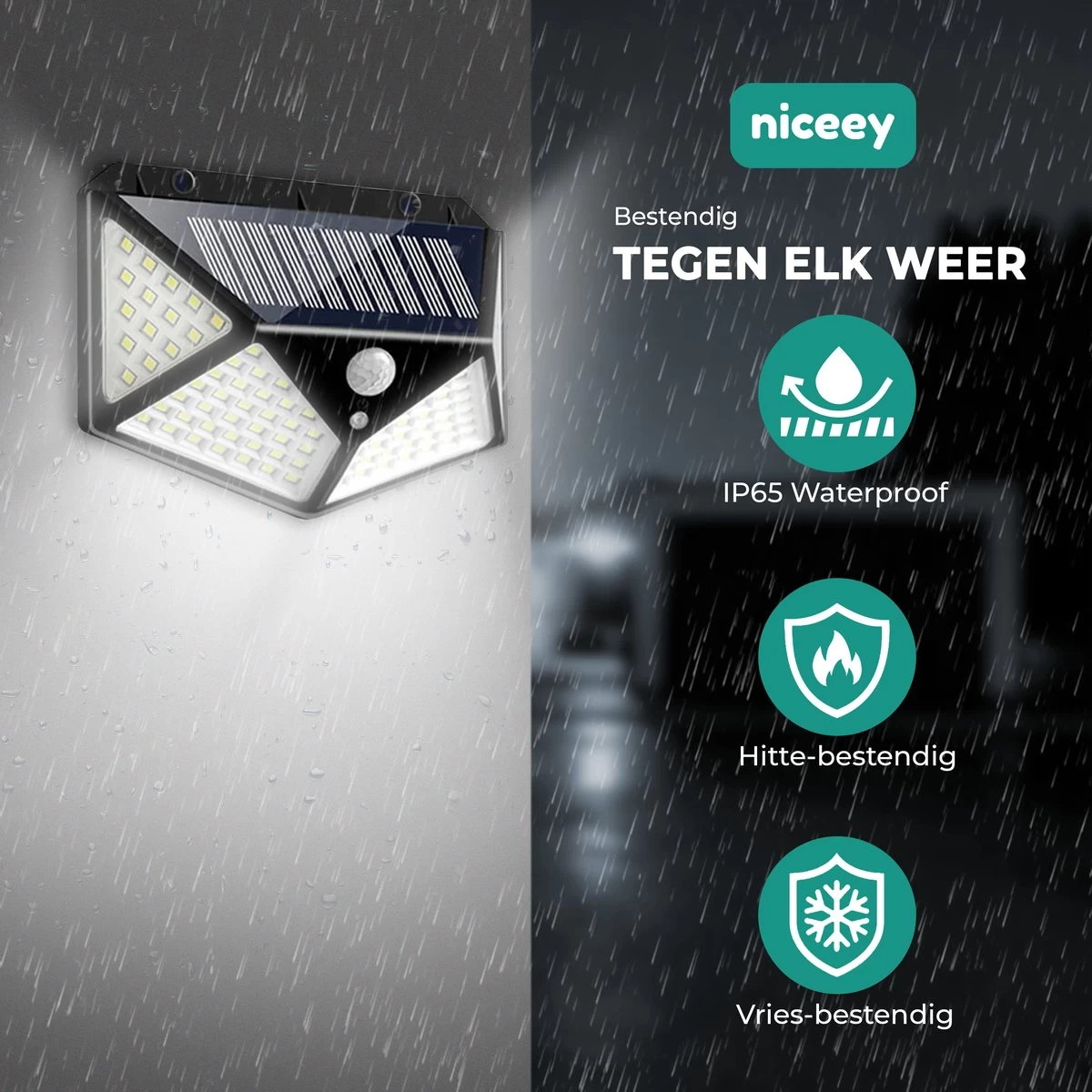 Niceey Solar Buitenlamp Met Bewegingssensor - 100 LED's - Wit Licht - Zonne-Energie - Wandlampen - Buiten Lamp - IP65 Waterdicht - 2 Stuks 4 Niceey Solar Buitenlamp Met Bewegingssensor - 100 LED's - Wit Licht - Zonne-Energie - Wandlampen - Buiten Lamp - IP65 Waterdicht - 2 Stuks - Afbeelding 2