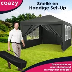 Waterdichte Partytent 3x3 Meter Opvouwbaar Met Zijwanden- Paviljoen Met Zijpanelen - Easy Up - Pop-up Tent Met Haringen, Touw En Anti Slip Poten -Philips Hue Winkel 1200x1200 139