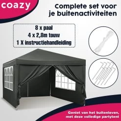 Waterdichte Partytent 3x3 Meter Opvouwbaar Met Zijwanden- Paviljoen Met Zijpanelen - Easy Up - Pop-up Tent Met Haringen, Touw En Anti Slip Poten -Philips Hue Winkel 1200x1200 140