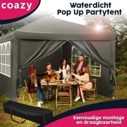 Waterdichte Partytent 3x3 Meter Opvouwbaar Met Zijwanden- Paviljoen Met Zijpanelen - Easy Up - Pop-up Tent Met Haringen, Touw En Anti Slip Poten -Philips Hue Winkel 1200x1200 141