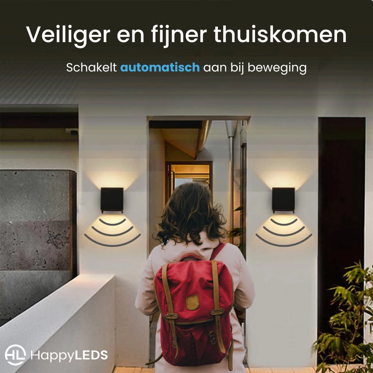 HappyLEDS® Wandlamp Met Bewegingssensor - Wandlamp Voor Binnen En Buiten - Buitenlamp Voordeelverpakking- Zwart - 2 Stuks 4 HappyLEDS® Wandlamp Met Bewegingssensor - Wandlamp Voor Binnen En Buiten - Buitenlamp Voordeelverpakking- Zwart - 2 Stuks - Afbeelding 2