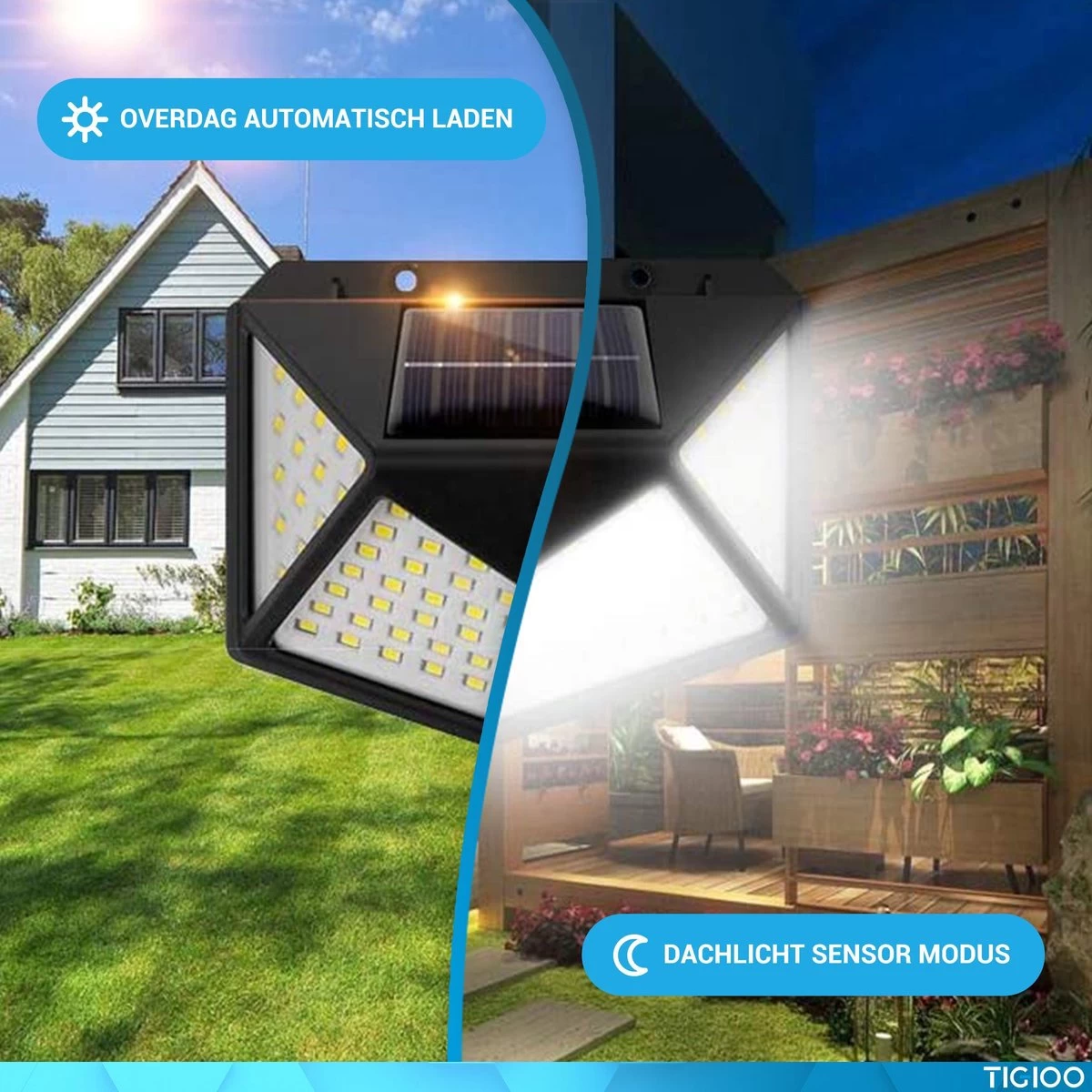 TIGIOO Solar LED Tuinverlichting Met Bewegingssensor - Wandlamp Buitenlamp - Tuinlamp Op Zonneenergie - (2Pack) 8 TIGIOO Solar LED Tuinverlichting Met Bewegingssensor - Wandlamp Buitenlamp - Tuinlamp Op Zonneenergie - (2Pack) - Afbeelding 6