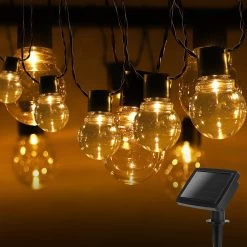 Aigostar 10VRG Solar Lichtsnoer - Lichtslinger Op Zonne-energie - Lampjes Slinger - 20 Transparante LED - 3000K - 5.8 Meter