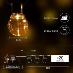 Aigostar 10VRG Solar Lichtsnoer - Lichtslinger Op Zonne-energie - Lampjes Slinger - 20 Transparante LED - 3000K - 5.8 Meter -Philips Hue Winkel 1200x1200 1462