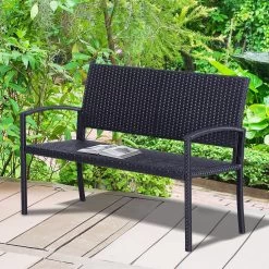 Outsunny Polyrotan Tuinbank 2-zits Parkbank Bank Staal Zwart 867-022 -Philips Hue Winkel 1200x1200 158