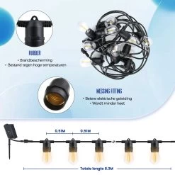 Lichtsnoer - Lichtslinger Op Zonne-energie - Solar Led Prikkabel - Feestverlichting - Lampjes Slinger - Tuinverlichting - Vintage Basic Sfeerverlichting - 15 Meter En 12 Led E27 Lampen -Philips Hue Winkel 1200x1200 1621