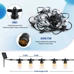 SHINE - Lichtsnoer - Lichtslinger Op Zonne-energie - Solar Led Prikkabel - Feestverlichting - Lampjes Slinger - Tuinverlichting - Vintage Basic Sfeerverlichting - 10 Meter En 12 Led Plug-In Lampen -Philips Hue Winkel 1200x1200 1729