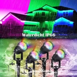 Merkloos Buitenverlichting - Bluetooth Led Tuinspot - LED Tuinspots - Tuinlampen - Te Besturen Met Mobiele App - RGB Multicolour - Waterdicht IP66 - 4 Stuks -Philips Hue Winkel 1200x1200 1770