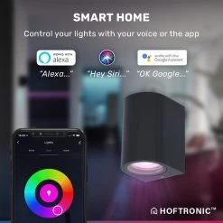 Hoftronic Smart Alvin - Smart LED Wandlamp - WiFi + Bluetooth - Downlight - GU10 5,5 Watt 400lm - RGBWW 16,5 Miljoen Kleuren - Slimme Muurlamp - Geschikt Als Binnen En Buiten Wandlamp - 3 Jaar Garantie -Philips Hue Winkel 1200x1200 1871