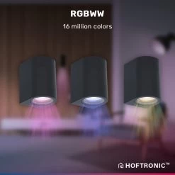 Hoftronic Smart Alvin - Smart LED Wandlamp - WiFi + Bluetooth - Downlight - GU10 5,5 Watt 400lm - RGBWW 16,5 Miljoen Kleuren - Slimme Muurlamp - Geschikt Als Binnen En Buiten Wandlamp - 3 Jaar Garantie -Philips Hue Winkel 1200x1200 1875