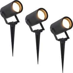 3x HOFTRONIC Spikey - Tuinspot Voor Buiten - LED - Zwart - 2700K Warm Wit - Waterdicht - 5 Watt - 400 Lumen - 230V - Verwisselbare GU10 Lamp - Prikspot Met Grondspies - Richtbaar - Aluminium - Voor Het Uitlichten Van Planten/struiken En Bomen