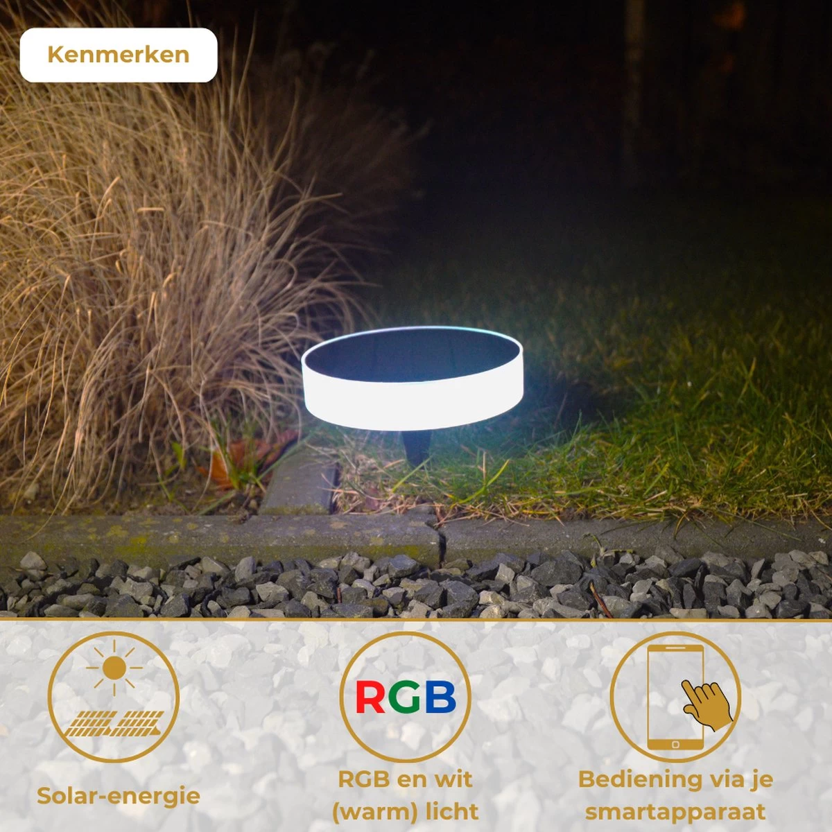 Lueas® - Solar Grondspot Telefoonbestuurbaar- Met App - Zonne-energie - Muurlamp - Lichtsensor - Bluetooth 6 Lueas® - Solar Grondspot Telefoonbestuurbaar- Met App - Zonne-energie - Muurlamp - Lichtsensor - Bluetooth - Afbeelding 4