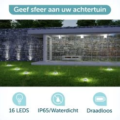 ForDig Solar Grondspots (4 Stuks) - RVS Grond Spots Op Zonne-energie Met 16 LED Spotjes - 10 Uur Buiten Verlichting In Tuin - IP65 Waterdicht - Tuinverlichting Lamp - Buitenverlichting Tuinlamp -Philips Hue Winkel 1200x1200 2096