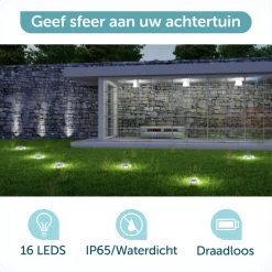 ForDig Solar Grondspots (8 Stuks) - RVS Grond Spots Op Zonne-energie Met 16 LED Spotjes - 10 Uur Buiten Verlichting In Tuin - IP65 Waterdicht - Tuinverlichting Lamp - Buitenverlichting Tuinlamp -Philips Hue Winkel 1200x1200 2101