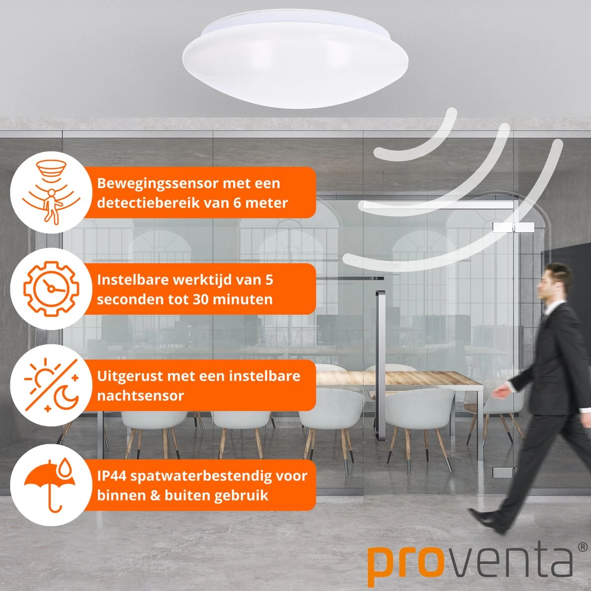 Proventa Plafondlamp Met Bewegingssensor LED - Binnen & Buiten - Warm Wit - 33 Cm 11 Proventa Plafondlamp Met Bewegingssensor LED - Binnen & Buiten - Warm Wit - 33 Cm - Afbeelding 9