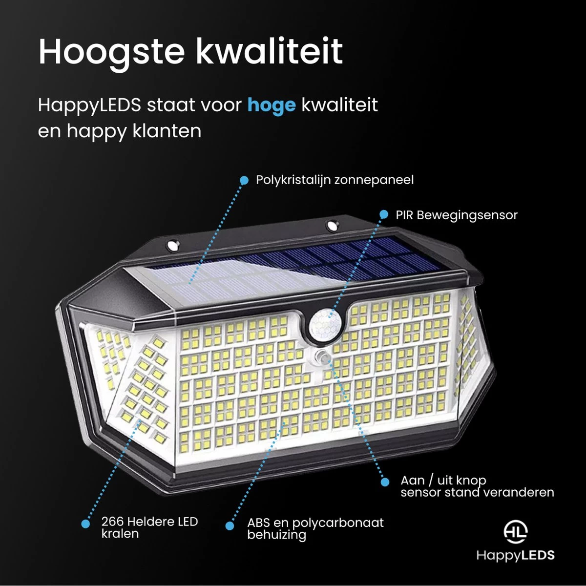 HappyLEDS Solar Wandlamp Met Bewegingssensor - Solar Tuinverlichting - Buitenlamp Met 3 Standen - Wandlamp Buiten - 266 Leds - 2 Stuks - Zwart - 18,5 CM 12 HappyLEDS Solar Wandlamp Met Bewegingssensor - Solar Tuinverlichting - Buitenlamp Met 3 Standen - Wandlamp Buiten - 266 Leds - 2 Stuks - Zwart - 18,5 CM - Afbeelding 10