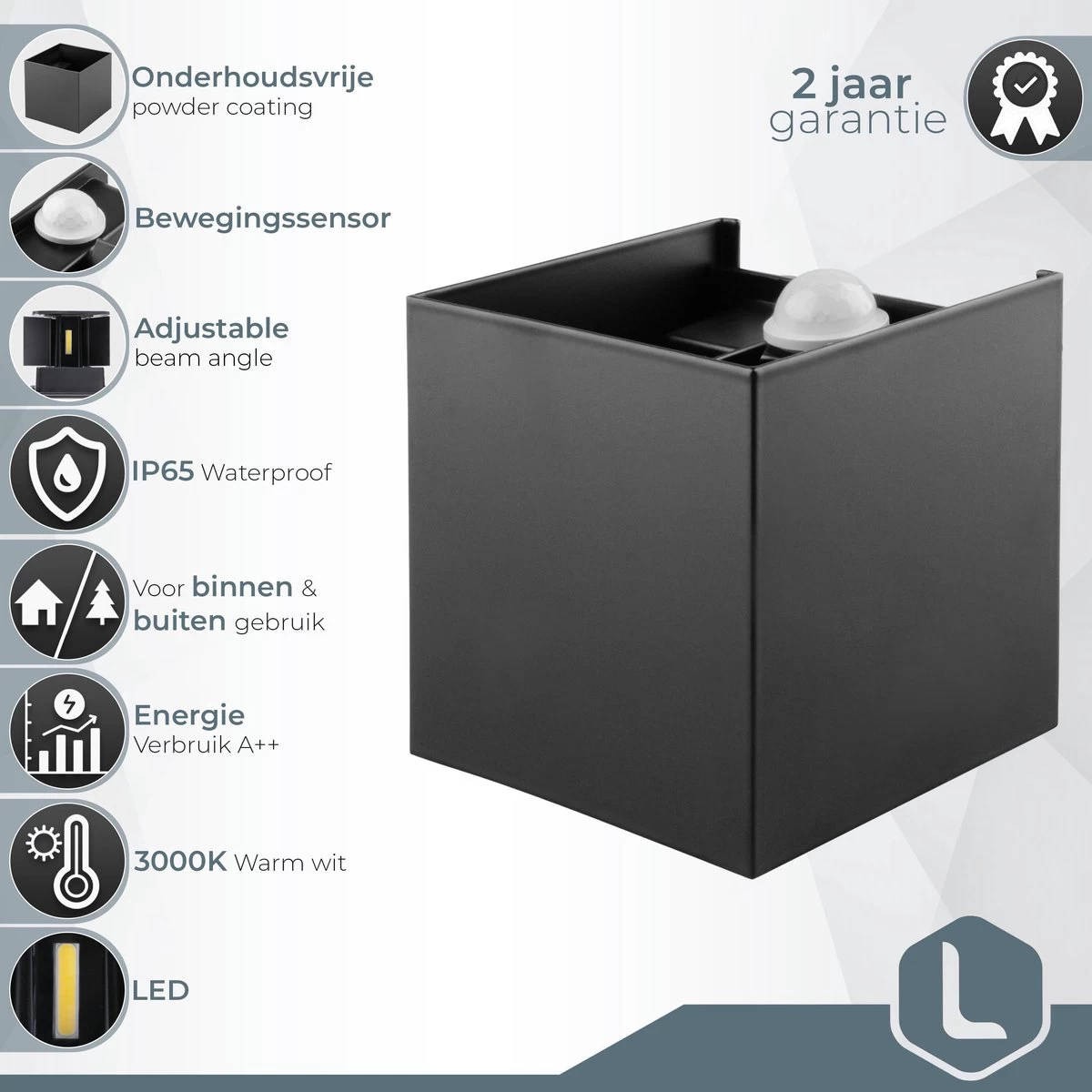 Lura Life - Design Wandlamp Kubus Met Bewegingssensor - LED - Zwart - 3000K Warm Wit - IP65 Waterdicht - Muurlamp - Geschikt Voor Binnen & Buiten - Motion Sensor 11 Lura Life - Design Wandlamp Kubus Met Bewegingssensor - LED - Zwart - 3000K Warm Wit - IP65 Waterdicht - Muurlamp - Geschikt Voor Binnen & Buiten - Motion Sensor - Afbeelding 9