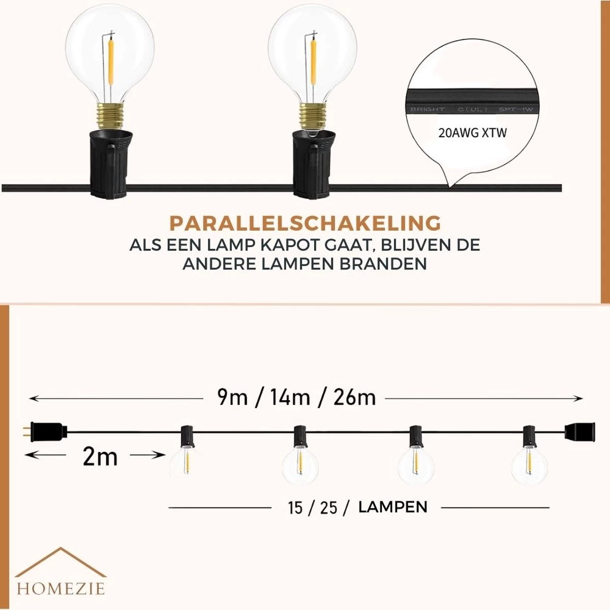Homezie Lichtsnoer | 16 Meter | Waterdicht | 30 Kunststof LED Lampjes Warm Wit | Lampjes Slinger | Tuinverlichting | Tuinverlichting Buiten Lichtsnoeren | Lichtsnoer Buiten | Prikkabel | Kerstverlichting Buiten 6 Homezie Lichtsnoer | 16 Meter | Waterdicht | 30 Kunststof LED Lampjes Warm Wit | Lampjes Slinger | Tuinverlichting | Tuinverlichting Buiten Lichtsnoeren | Lichtsnoer Buiten | Prikkabel | Kerstverlichting Buiten - Afbeelding 4