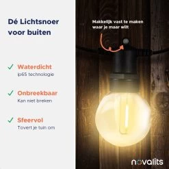 Novalits - Lichtsnoer Buiten & Binnen – Lichtslinger 16 Meter Met 25 LED's – Tuinverlichting Led - Sfeerverlichting - Prikkabel - Lampjes Slinger - Feestverlichting - Met Afstandsbediening & Dimfunctie - 4 Extra Leds -Philips Hue Winkel 1200x1200 2444