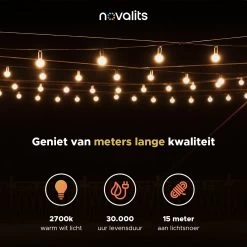 Novalits - Lichtsnoer Buiten & Binnen – Lichtslinger 16 Meter Met 25 LED's – Tuinverlichting Led - Sfeerverlichting - Prikkabel - Lampjes Slinger - Feestverlichting - Met Afstandsbediening & Dimfunctie - 4 Extra Leds -Philips Hue Winkel 1200x1200 2447