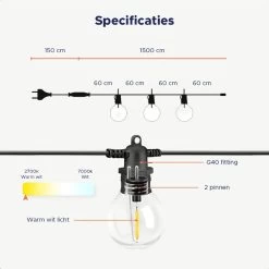 Novalits - Lichtsnoer Buiten & Binnen – Lichtslinger 16 Meter Met 25 LED's – Tuinverlichting Led - Sfeerverlichting - Prikkabel - Lampjes Slinger - Feestverlichting - Met Afstandsbediening & Dimfunctie - 4 Extra Leds -Philips Hue Winkel 1200x1200 2449