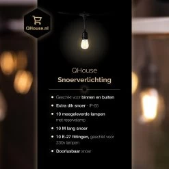 QHouse® Basic Black Lichtsnoer – Lichtslinger - Tuinverlichting - Tuinverlichting LED Buiten - Prikkabel – 10 Meter - E-27 Fitting - Zwart -Philips Hue Winkel 1200x1200 2473