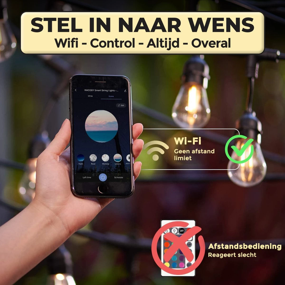 Nince Smart Tuinverlichting 15 Meter - Bedien Met Smartphone - Sfeerverlichting Voor In De Tuin - Lichtsnoer - Tuinverlichting Met Snoer - E27 8 Nince Smart Tuinverlichting 15 Meter - Bedien Met Smartphone - Sfeerverlichting Voor In De Tuin - Lichtsnoer - Tuinverlichting Met Snoer - E27 - Afbeelding 6