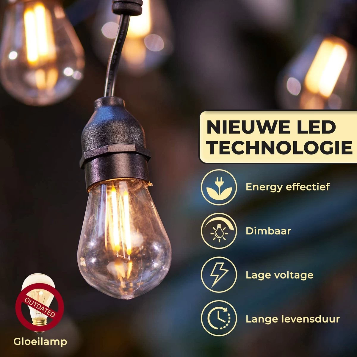 Nince Smart Tuinverlichting 15 Meter - Bedien Met Smartphone - Sfeerverlichting Voor In De Tuin - Lichtsnoer - Tuinverlichting Met Snoer - E27 11 Nince Smart Tuinverlichting 15 Meter - Bedien Met Smartphone - Sfeerverlichting Voor In De Tuin - Lichtsnoer - Tuinverlichting Met Snoer - E27 - Afbeelding 9