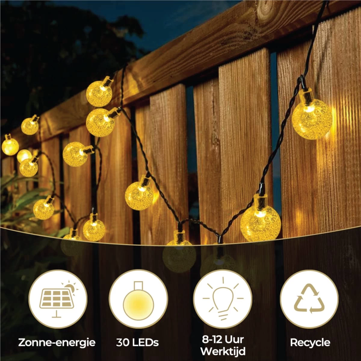 Homèlle Solar Lichtsnoer - 30 LED - 4 + 2 Meter - Warm-wit - ø2cm - Tuinverlichting Op Zonne-energie - Kerstverlichting - Buitenverlichting - Lichtslinger - Lampjes Slinger - Cristal 7 Homèlle Solar Lichtsnoer - 30 LED - 4 + 2 Meter - Warm-wit - ø2cm - Tuinverlichting Op Zonne-energie - Kerstverlichting - Buitenverlichting - Lichtslinger - Lampjes Slinger - Cristal - Afbeelding 5