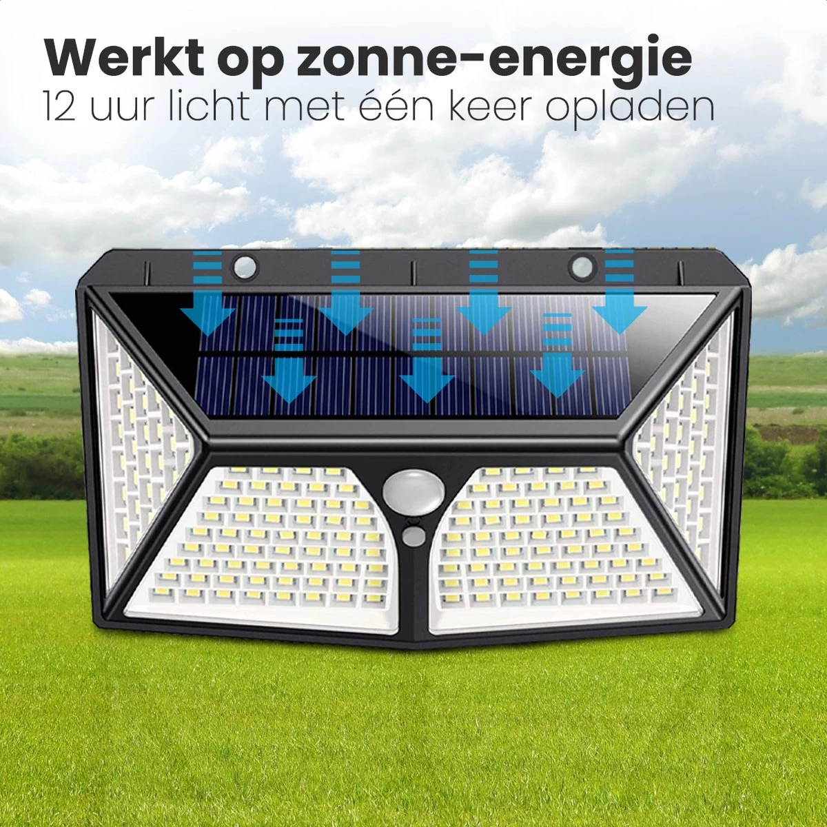 Auronic Buitenlamp - Zonne-energie - Bewegingssensor - 180 LED's - Wandlamp - IP65 - Zwart 6 Auronic Buitenlamp - Zonne-energie - Bewegingssensor - 180 LED's - Wandlamp - IP65 - Zwart - Afbeelding 4
