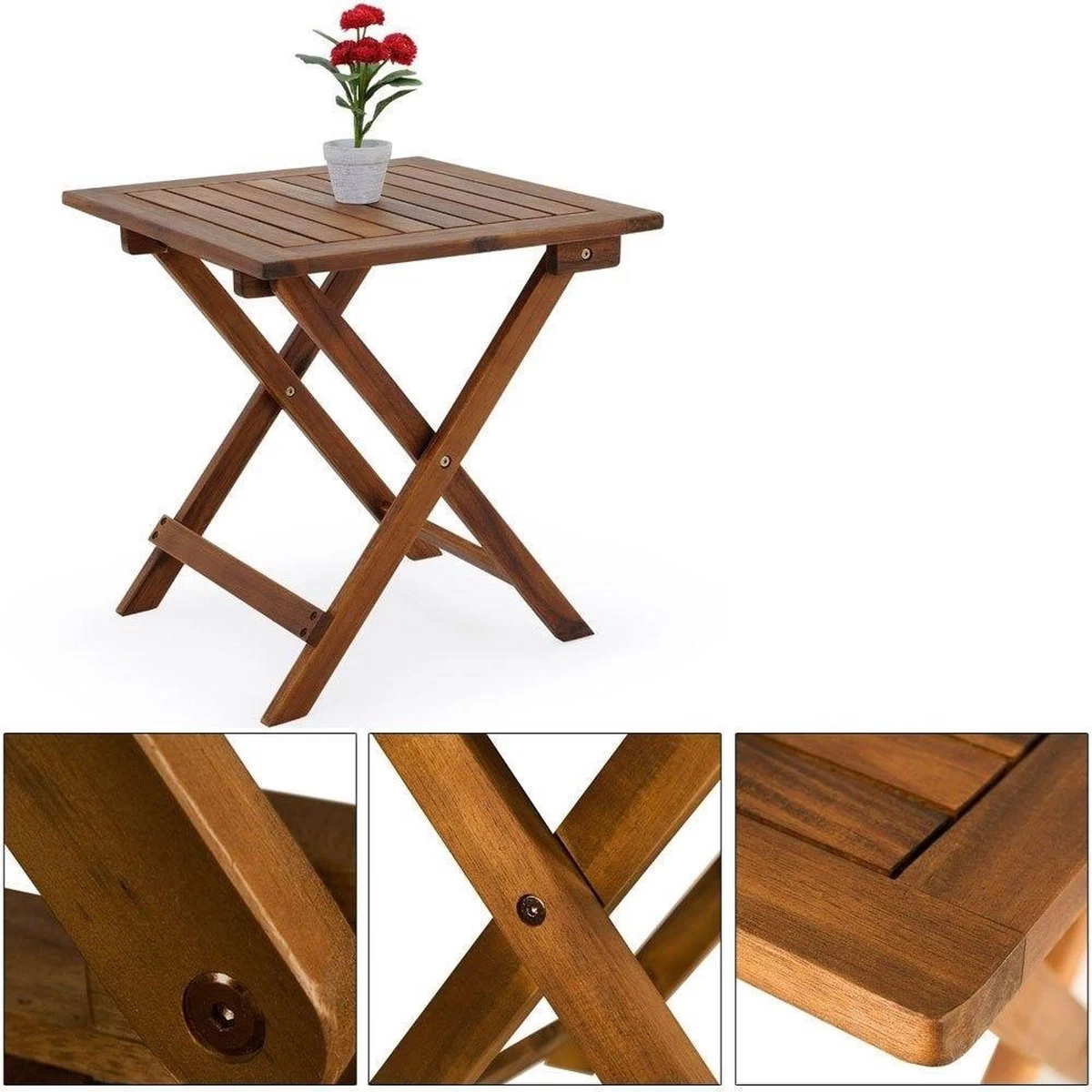 Merkloos EezyLife Houten Bijzettafel - 46x46x46cm - Acacia Hout - Tuintafel 7 Merkloos EezyLife Houten Bijzettafel - 46x46x46cm - Acacia Hout - Tuintafel - Afbeelding 5