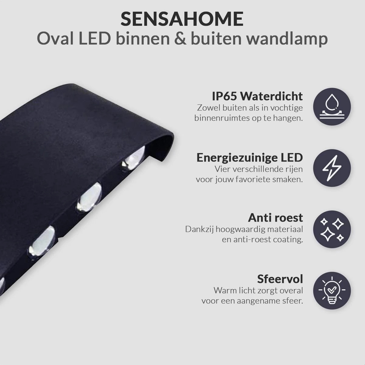 SensaHome Oval - LED Wandlamp Voor Binnen En Buiten - Buitenlamp, Wandspot & Sfeerverlichting - Tuin Lamp/Verlichting - Warm Wit Licht (2800K-3200K) - Zwart 9 SensaHome Oval - LED Wandlamp Voor Binnen En Buiten - Buitenlamp, Wandspot & Sfeerverlichting - Tuin Lamp/Verlichting - Warm Wit Licht (2800K-3200K) - Zwart - Afbeelding 7