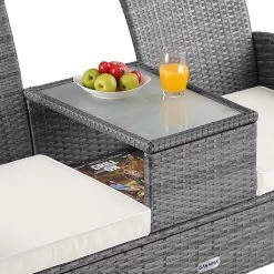 Casaria Polyrattan Tuinbank - Incl. Tafel & Kussens 7 Cm - Grijs -Philips Hue Winkel 1200x1200 264