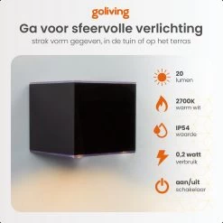 Goliving Solar Kubus Wandlamp Buiten - Solar Tuinverlichting - Zonne Energie Buitenverlichting - Buitenlamp - Zwart 12 Goliving Solar Kubus Wandlamp Buiten - Solar Tuinverlichting - Zonne Energie Buitenverlichting - Buitenlamp - Zwart -Philips Hue Winkel 1200x1200 2640
