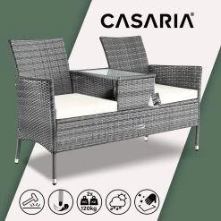 Casaria Polyrattan Tuinbank - Incl. Tafel & Kussens 7 Cm - Grijs -Philips Hue Winkel 1200x1200 265