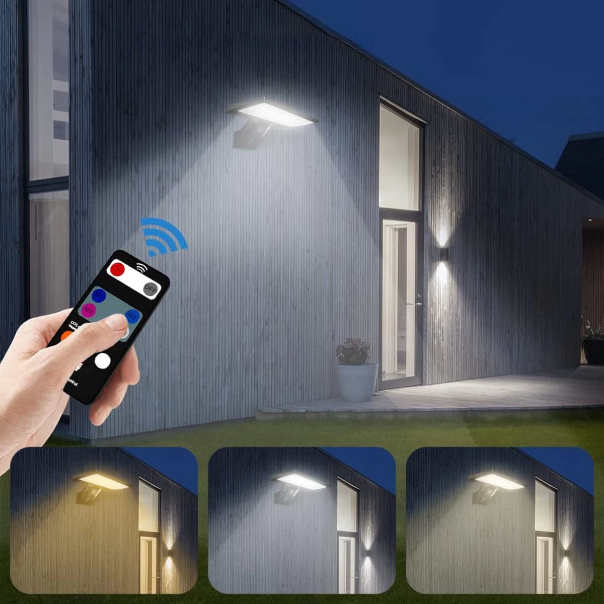 Lueas®- Draadloze LED Muurlamp Met Bewegingssensor – Met Afstandsbediening – Op Zonne-energie - Warm & Wit Licht 5 Lueas®- Draadloze LED Muurlamp Met Bewegingssensor – Met Afstandsbediening – Op Zonne-energie - Warm & Wit Licht - Afbeelding 3