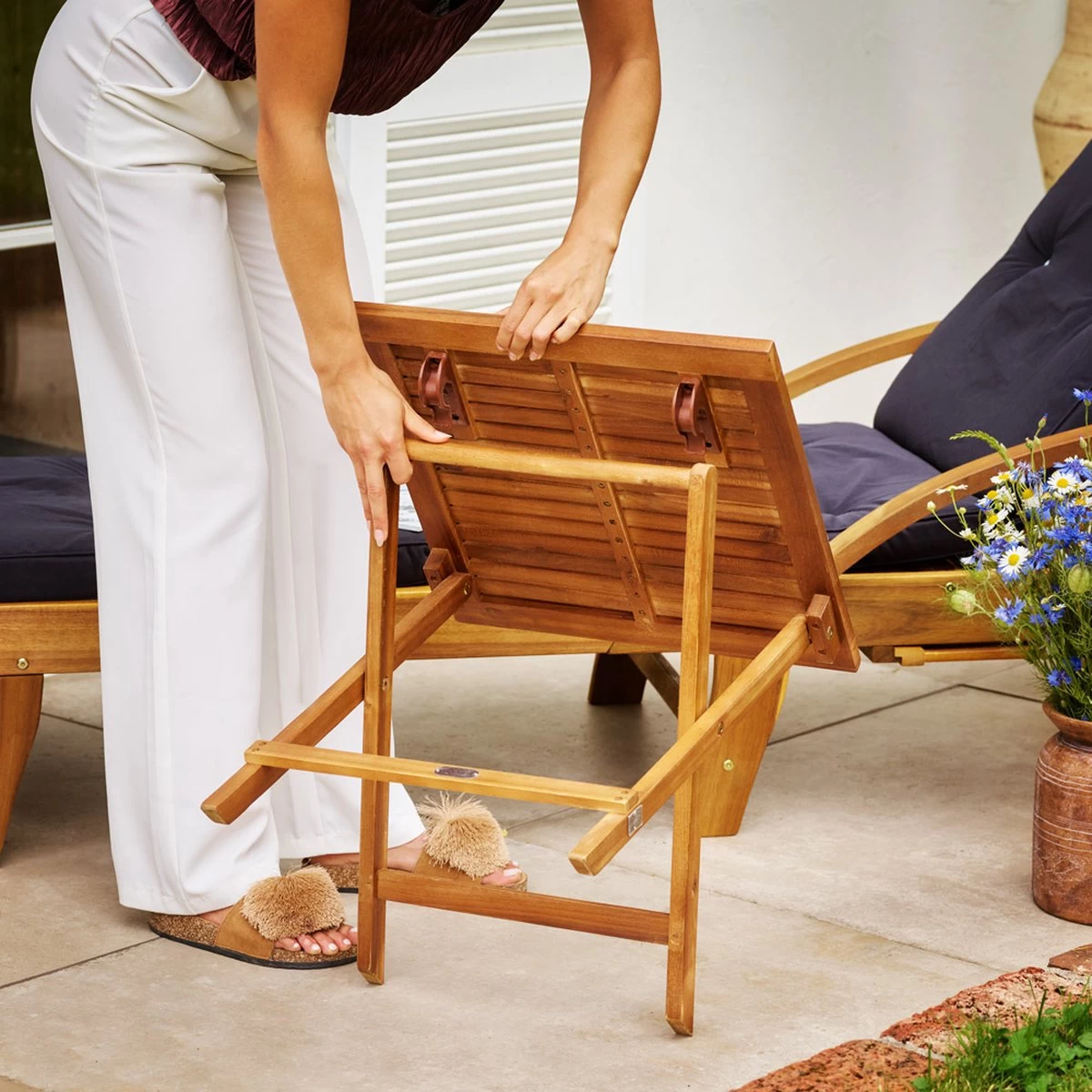 Merkloos EezyLife Houten Bijzettafel - 46x46x46cm - Acacia Hout - Tuintafel 8 Merkloos EezyLife Houten Bijzettafel - 46x46x46cm - Acacia Hout - Tuintafel - Afbeelding 6