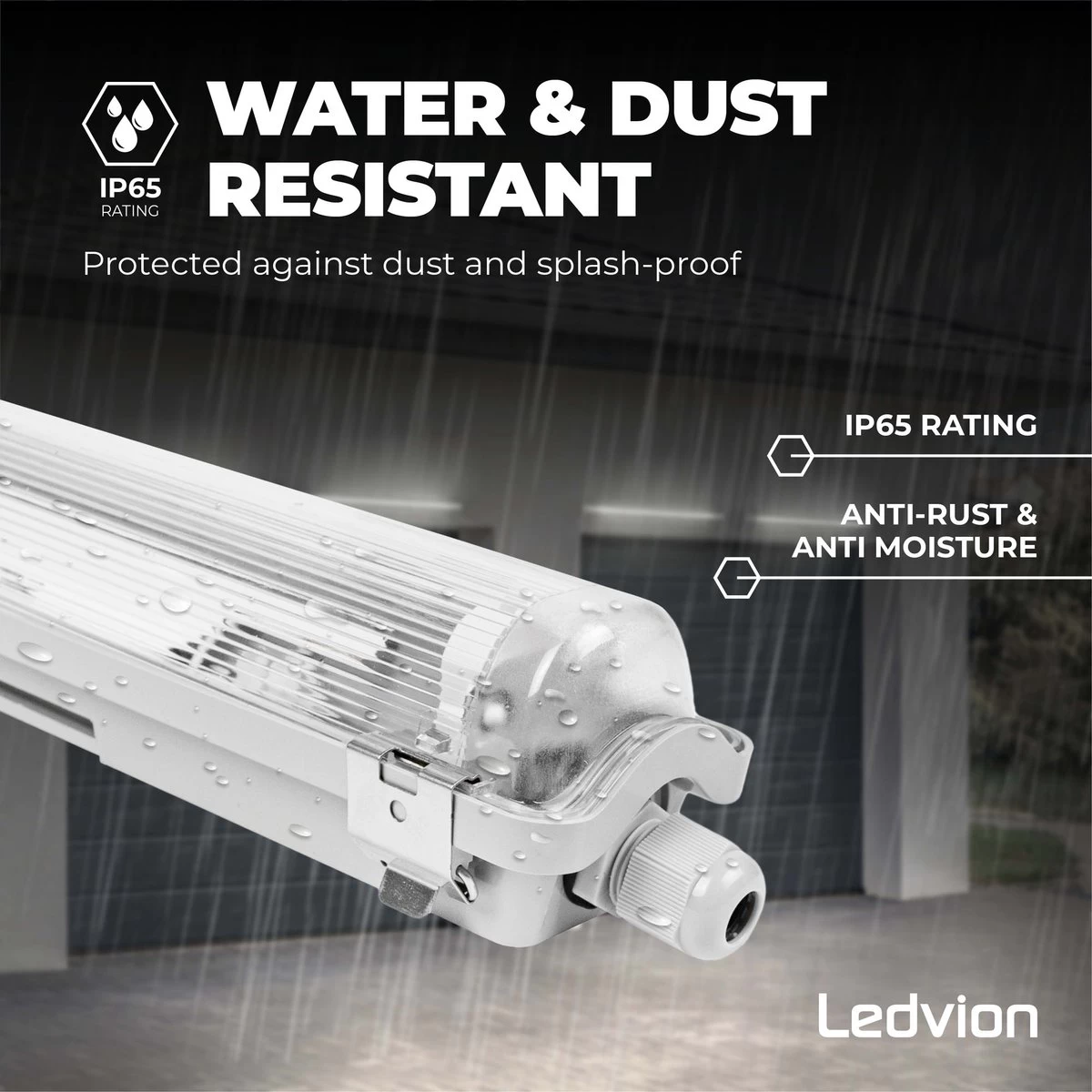 Ledvion LED TL Armatuur 60cm - IP65 - Koppelbaar - RVS Clips 9 Ledvion LED TL Armatuur 60cm - IP65 - Koppelbaar - RVS Clips - Afbeelding 7