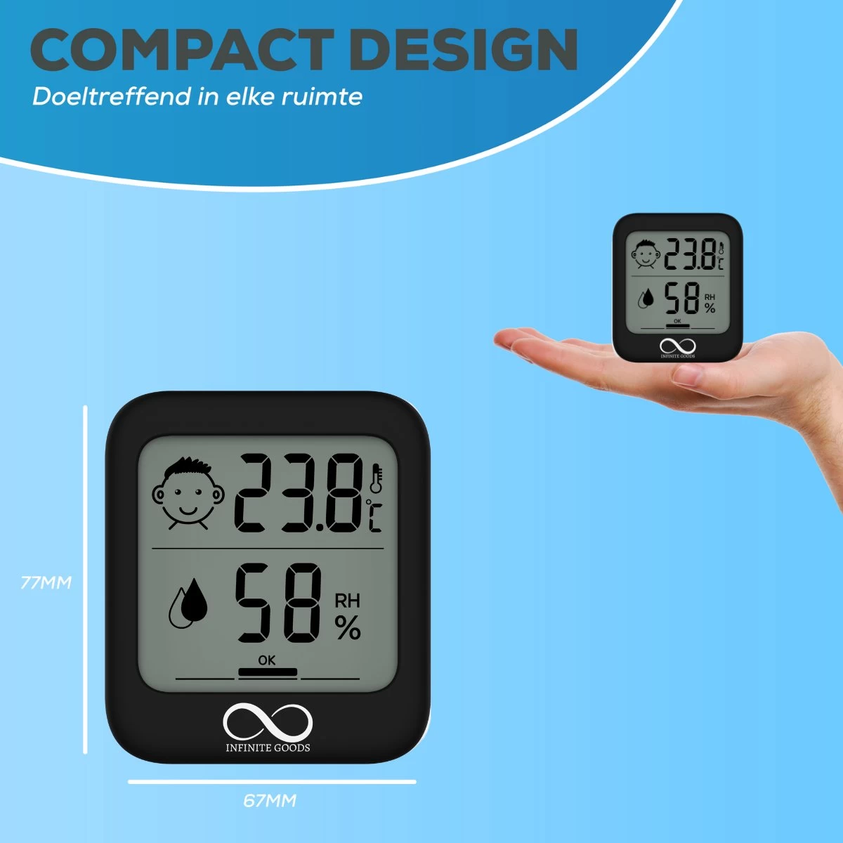 Infinite Goods Hygrometer - Digitale Weerstation - Luchtvochtigheidsmeter - Thermometer Voor Binnen - Vochtmeter - Magneten/Ophangoog - Incl. Batterij 10 Infinite Goods Hygrometer - Digitale Weerstation - Luchtvochtigheidsmeter - Thermometer Voor Binnen - Vochtmeter - Magneten/Ophangoog - Incl. Batterij - Afbeelding 8