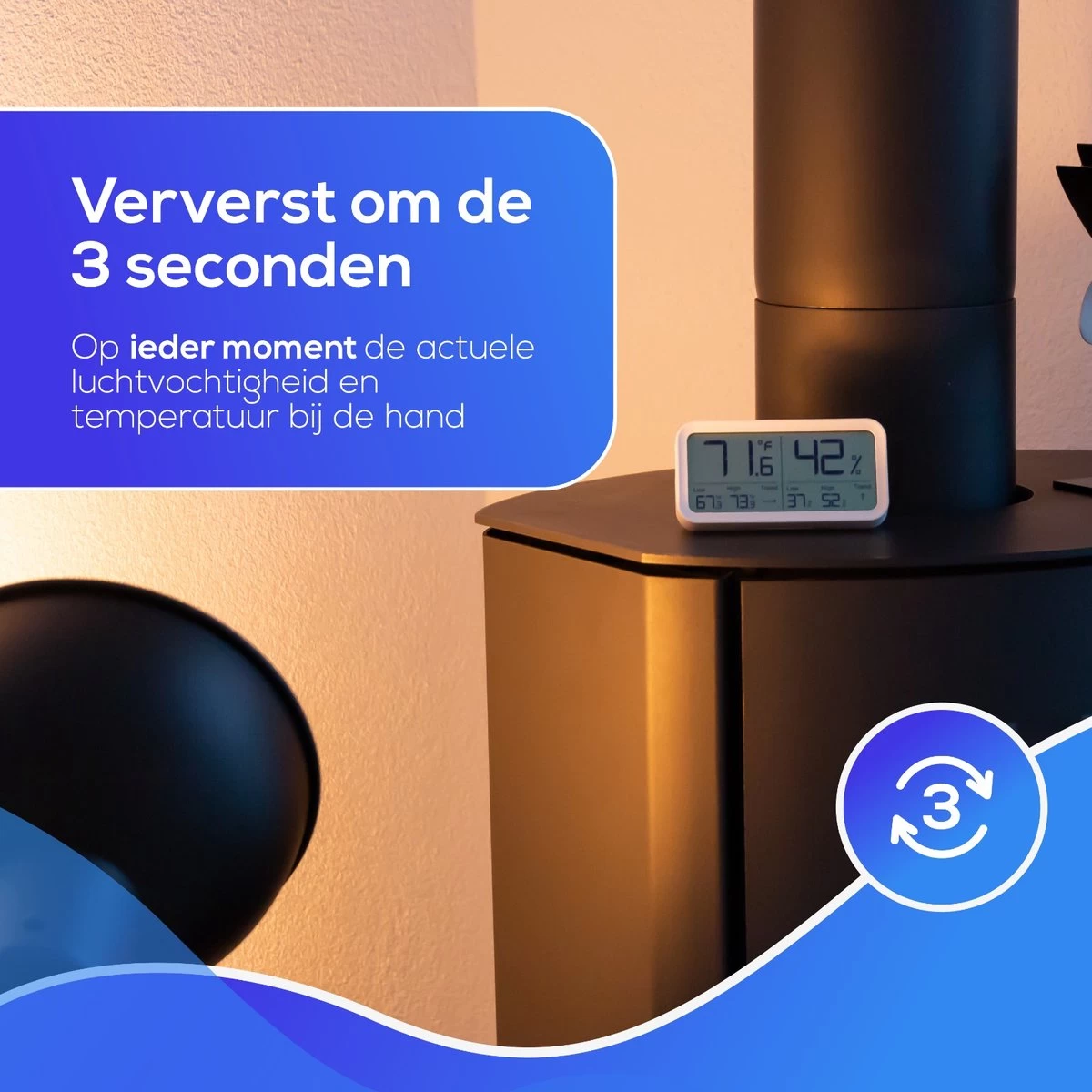 LifeWise Hygrometer Binnen - Luchtvochtigheidsmeter - Min/Max En Trend Weergave - Incl. Batterij 6 LifeWise Hygrometer Binnen - Luchtvochtigheidsmeter - Min/Max En Trend Weergave - Incl. Batterij - Afbeelding 4