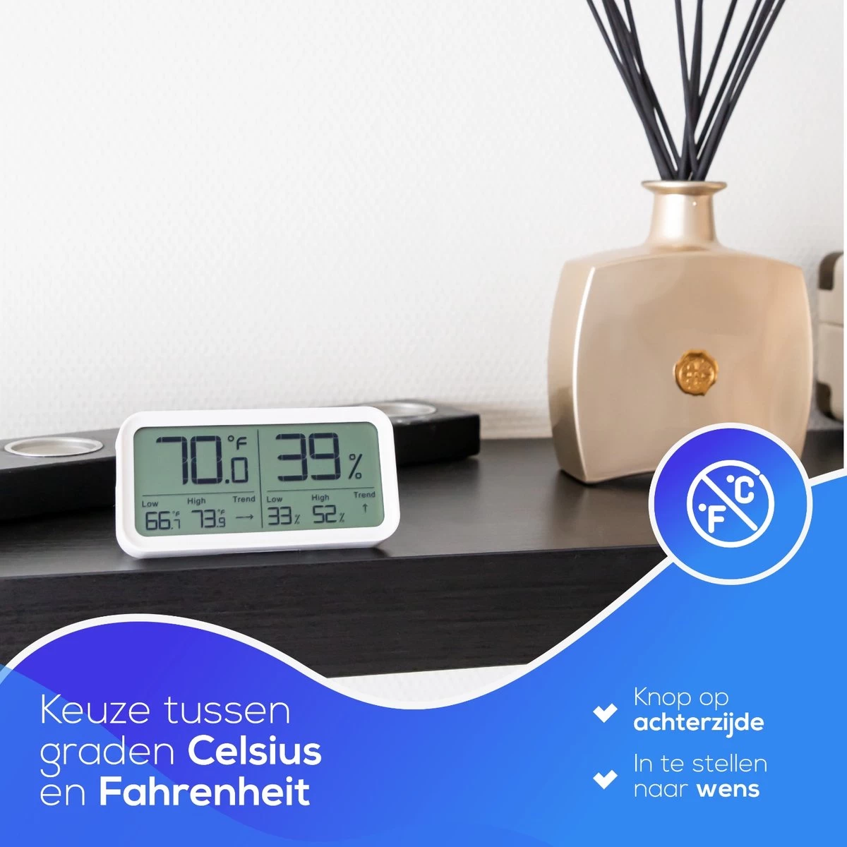LifeWise Hygrometer Binnen - Luchtvochtigheidsmeter - Min/Max En Trend Weergave - Incl. Batterij 10 LifeWise Hygrometer Binnen - Luchtvochtigheidsmeter - Min/Max En Trend Weergave - Incl. Batterij - Afbeelding 8
