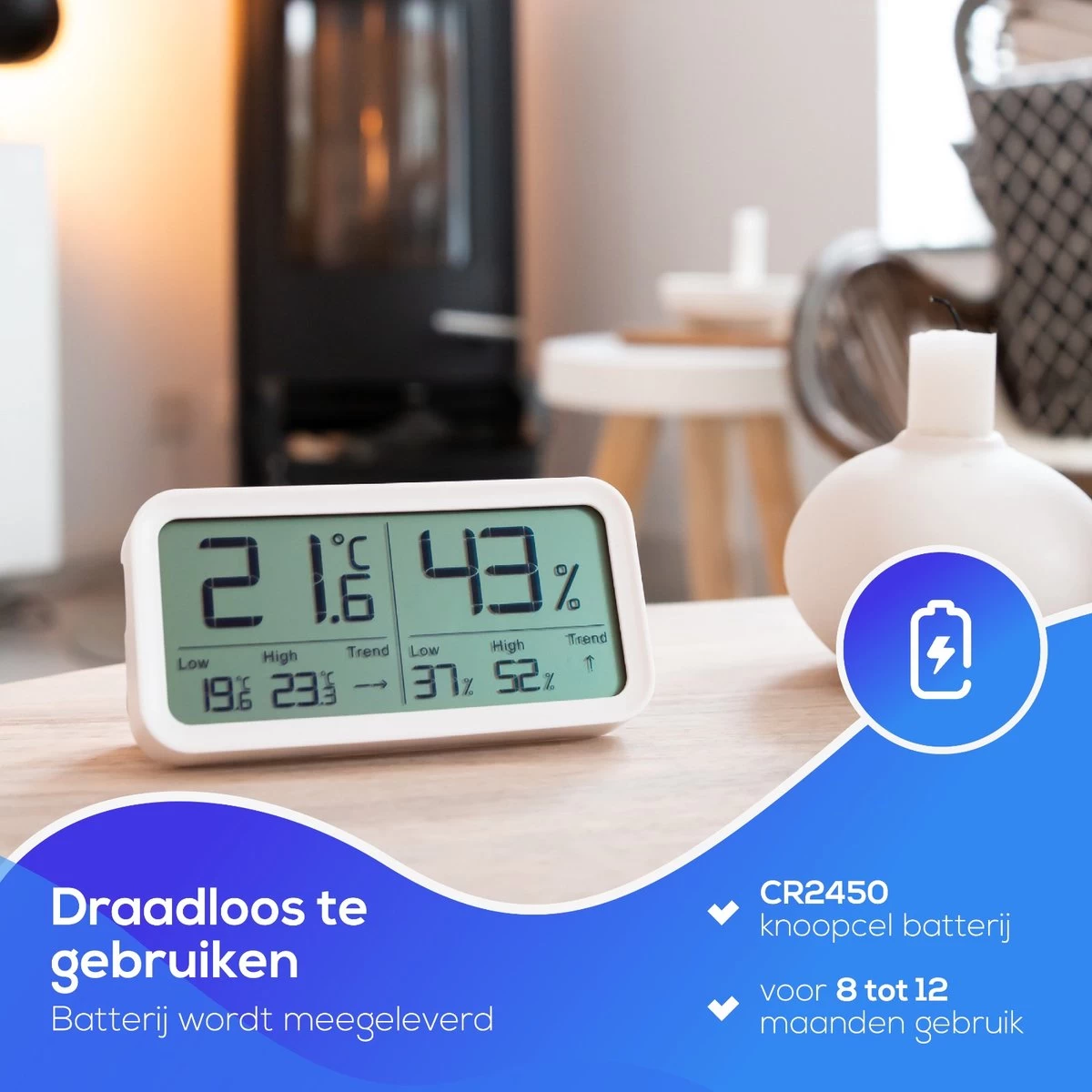 LifeWise Hygrometer Binnen - Luchtvochtigheidsmeter - Min/Max En Trend Weergave - Incl. Batterij 11 LifeWise Hygrometer Binnen - Luchtvochtigheidsmeter - Min/Max En Trend Weergave - Incl. Batterij - Afbeelding 9