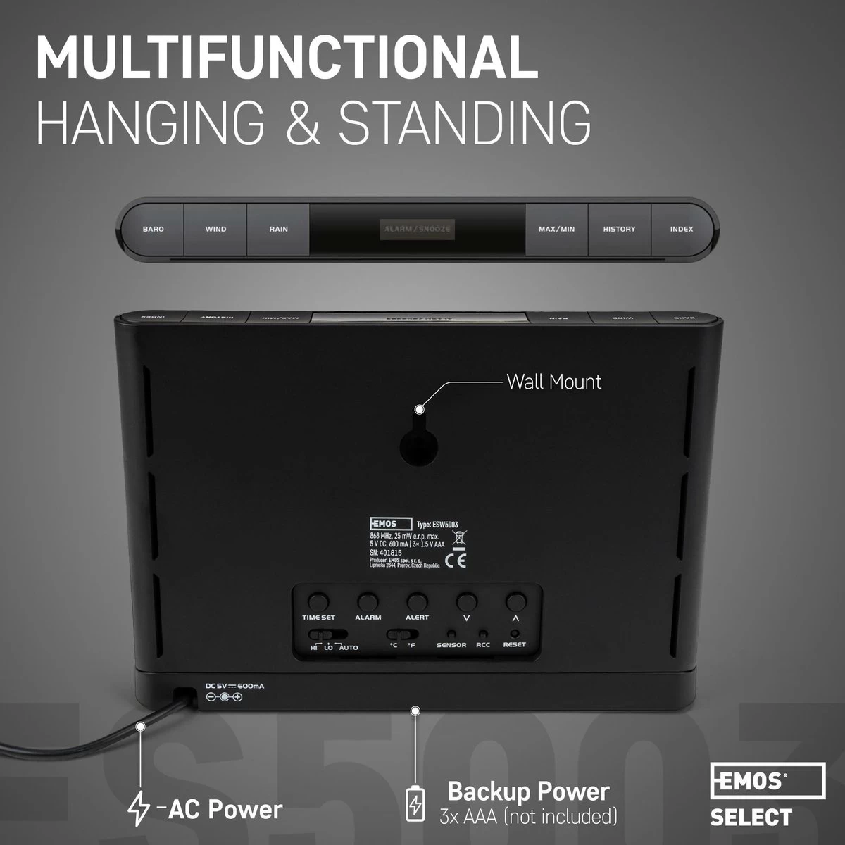 EMOS Weerstation Met Wind En Regenmeter, Draadloos Binnen- En Buitenweersysteem Met Kleurendisplay, Bewaakt Temperatuur, Luchtdruk, Luchtvochtigheid, Comfort & Hitte-index, 12-24 Uursvoorspelling 8 EMOS Weerstation Met Wind En Regenmeter, Draadloos Binnen- En Buitenweersysteem Met Kleurendisplay, Bewaakt Temperatuur, Luchtdruk, Luchtvochtigheid, Comfort & Hitte-index, 12-24 Uursvoorspelling - Afbeelding 6