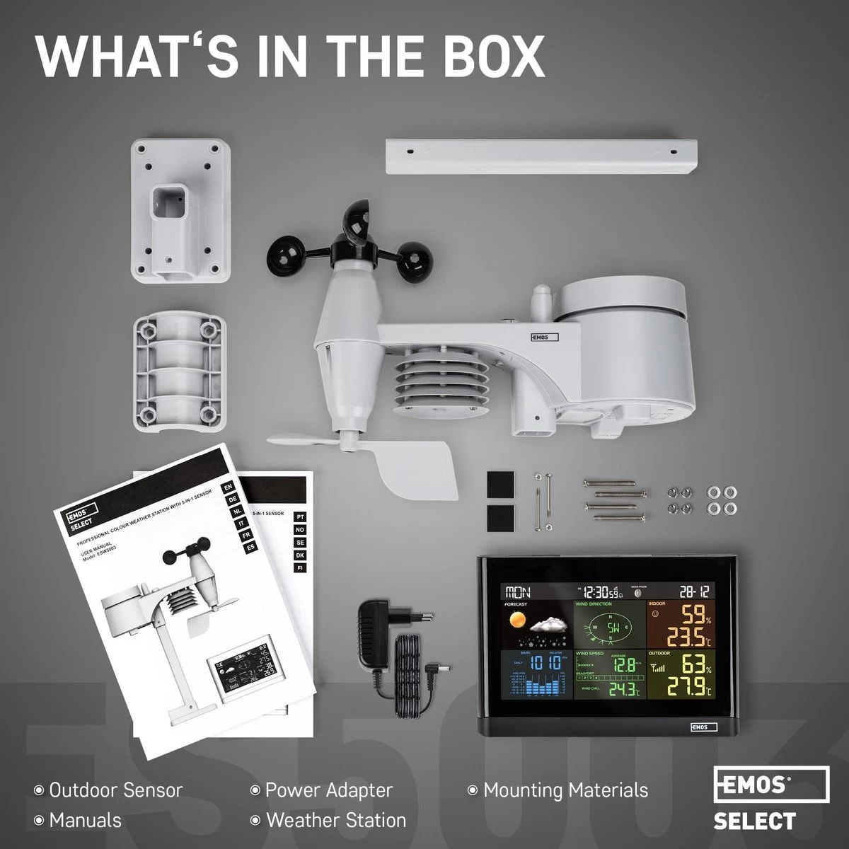 EMOS Weerstation Met Wind En Regenmeter, Draadloos Binnen- En Buitenweersysteem Met Kleurendisplay, Bewaakt Temperatuur, Luchtdruk, Luchtvochtigheid, Comfort & Hitte-index, 12-24 Uursvoorspelling 11 EMOS Weerstation Met Wind En Regenmeter, Draadloos Binnen- En Buitenweersysteem Met Kleurendisplay, Bewaakt Temperatuur, Luchtdruk, Luchtvochtigheid, Comfort & Hitte-index, 12-24 Uursvoorspelling - Afbeelding 9