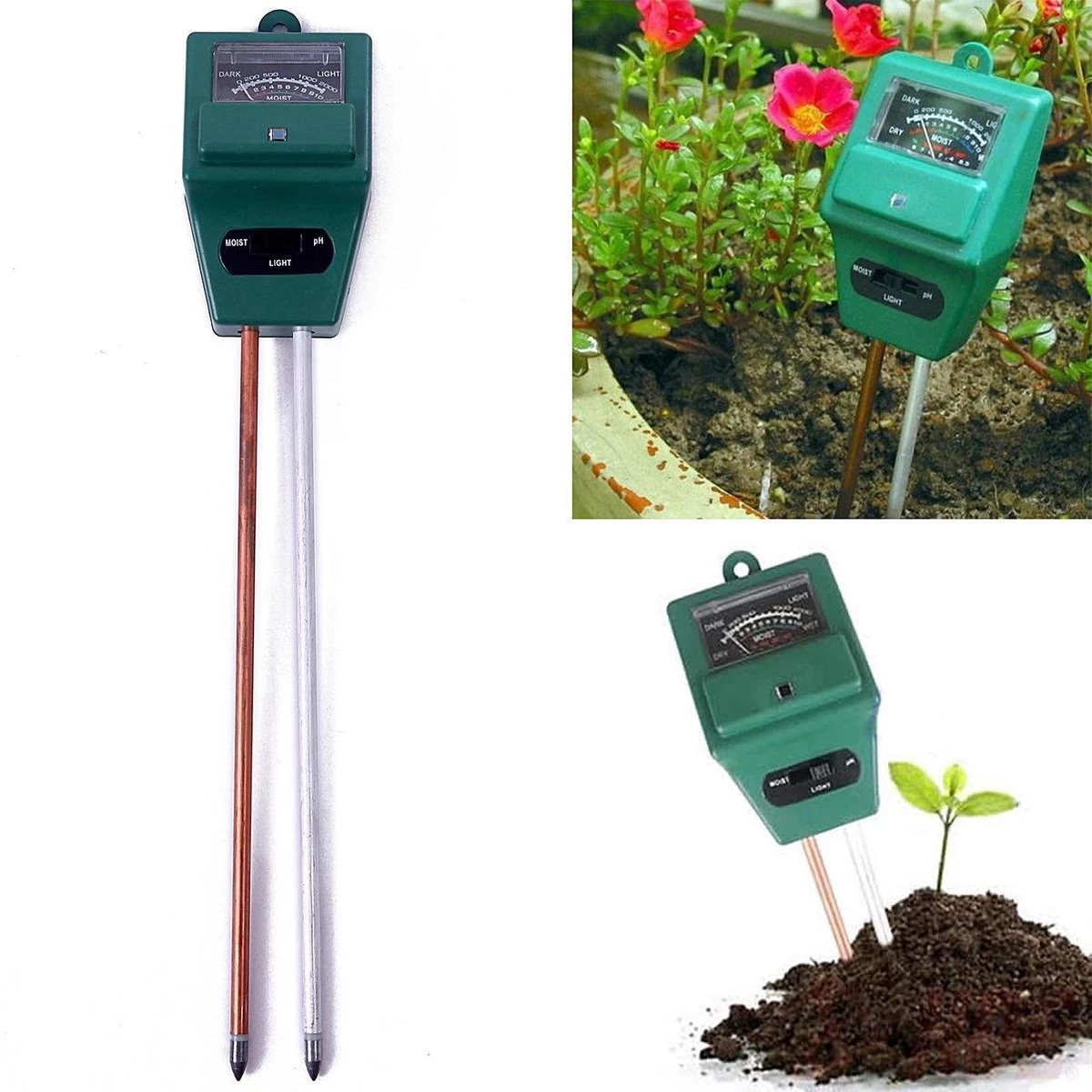 Merkloos 3-in-1 PH Meter / Vochtmeter / Lichtmeter - Voor Grond / Tuin / Bodem / Planten 4 Merkloos 3-in-1 PH Meter / Vochtmeter / Lichtmeter - Voor Grond / Tuin / Bodem / Planten - Afbeelding 2
