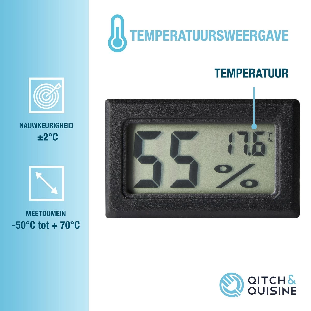 Compacte Hygrometer Mèt Batterijen - Zwart - Hygro- En Thermometer - Digitale Luchtvochtigheidsmeter - Vochtmeter Voor Binnen - 2 In 1 5 Compacte Hygrometer Mèt Batterijen - Zwart - Hygro- En Thermometer - Digitale Luchtvochtigheidsmeter - Vochtmeter Voor Binnen - 2 In 1 - Afbeelding 3