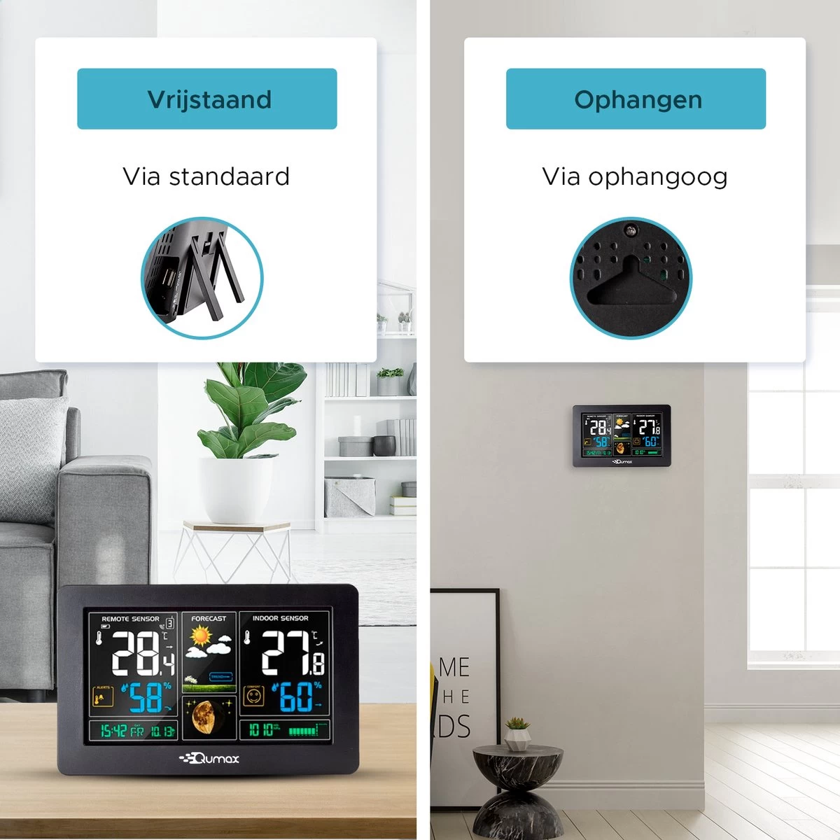 Qumax Weerstation Binnen En Buiten - Draadloos Weerstation Met Buitensensor Tot 60 Meter Bereik - Waterdicht 8 Qumax Weerstation Binnen En Buiten - Draadloos Weerstation Met Buitensensor Tot 60 Meter Bereik - Waterdicht - Afbeelding 6