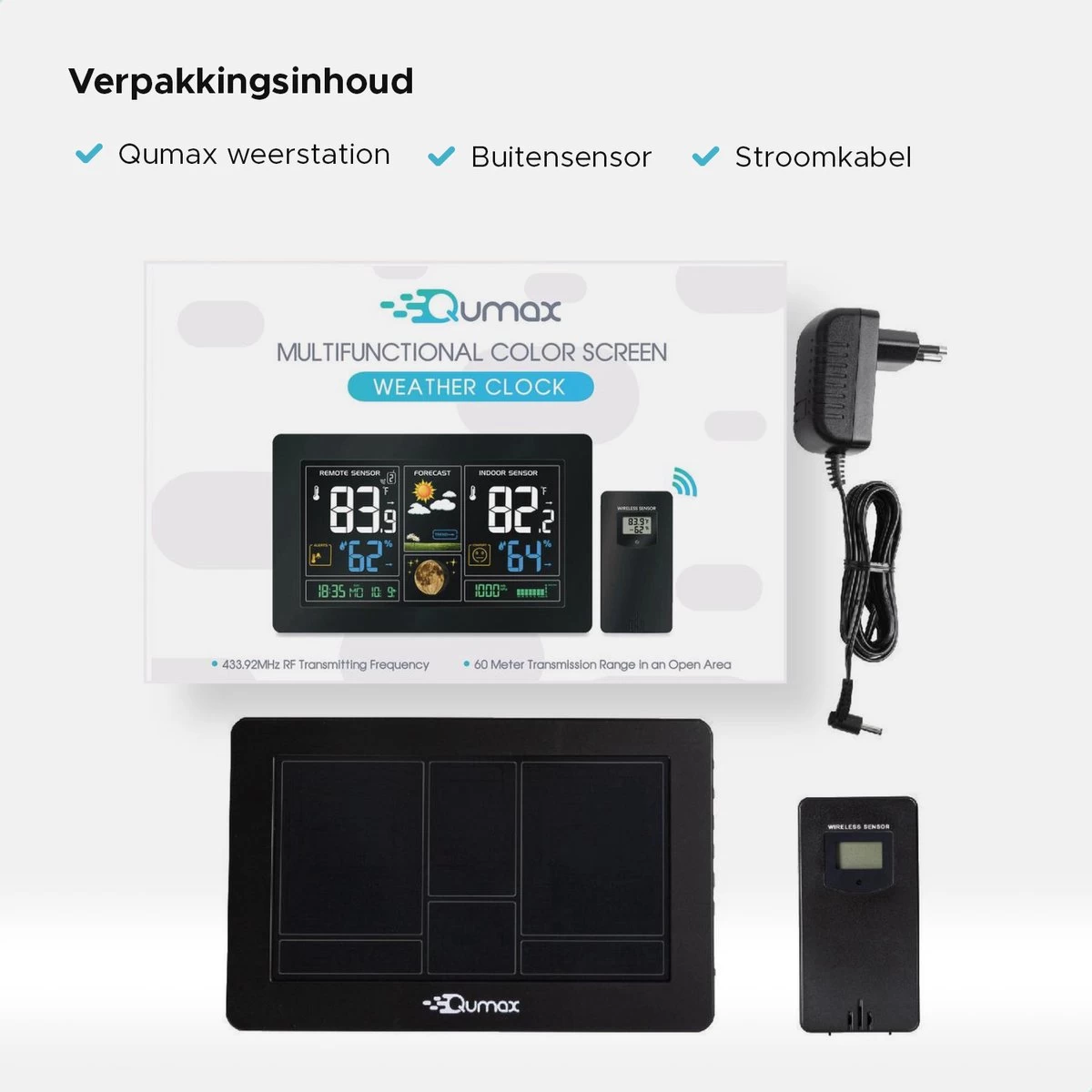 Qumax Weerstation Binnen En Buiten - Draadloos Weerstation Met Buitensensor Tot 60 Meter Bereik - Waterdicht 9 Qumax Weerstation Binnen En Buiten - Draadloos Weerstation Met Buitensensor Tot 60 Meter Bereik - Waterdicht - Afbeelding 7